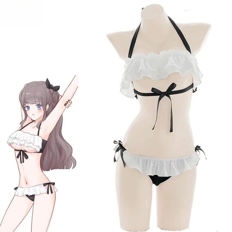 

Anime Lolita Girl Beach Bikini Swimsuit Costume Women Kawaii Sexy Chiffon Ruffle Pajamas Unifrom Lingerie Cosplay