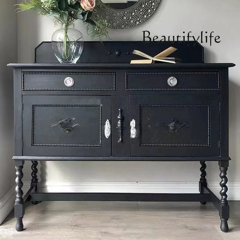 

French neoclassical solid wood foyer cabinet/chest cabinet/black storage multi-functional partition storage