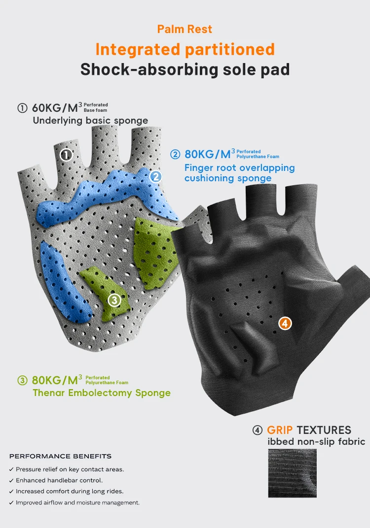EVR Fahrradhandschuhe für Herren und Damen, halbfingerige Fahrradhandschuhe mit rutschfester Handflächenpolsterung, atmungsaktive MTB- und Rennradhandschuhe, Fahrradzubehör. – Detail 6