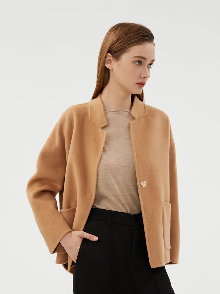 CAIXINGLE 2023 Autumn and Winter New Women's Coat Pure Wool Reversible Woolen Coat Stand Collar Dovetail Women's Cropped Top