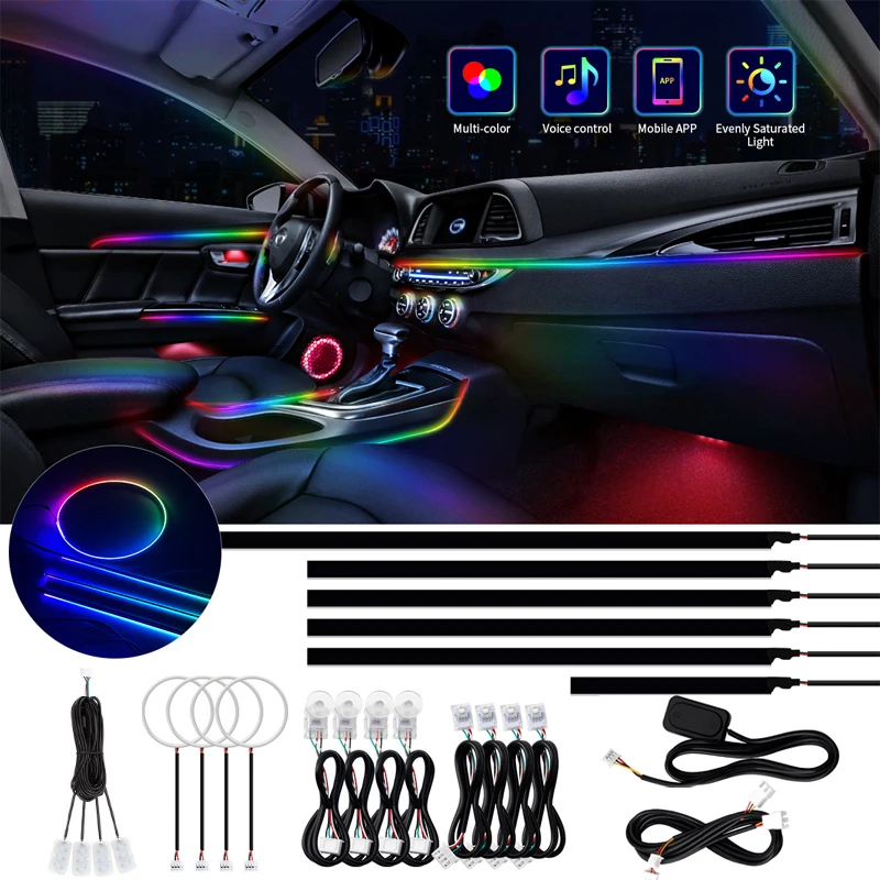 

Dual Zone 18 in 1 Symphony Car Ambient Lights RGB 64 Colors LED Interior Hidden Acrylic Strip Atmosphere Lamp by APP Control 12V