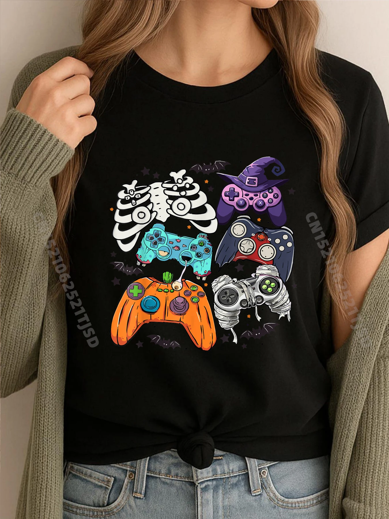 

Ретро Хэллоуин игровой контроллер скелет видеоигры графическая футболка Camisetas