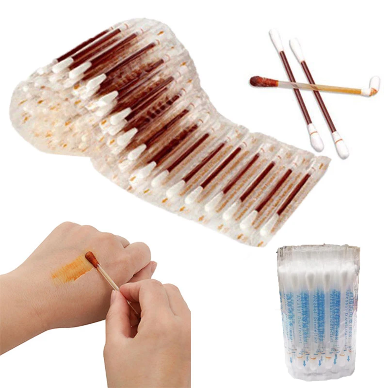 Disposable Iodine Cotton Swab 50/100pcs Travel Outdoor Medical Alcohol Emergency First Aid Stick Outdoor Bruise Care