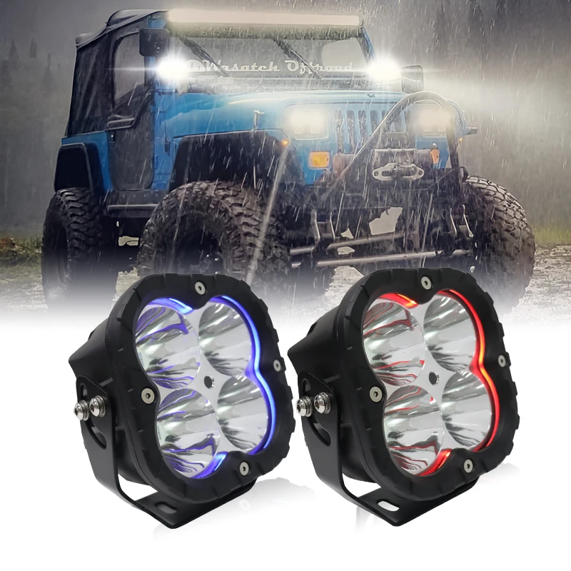 RGB 80W LED Yellow Work Light for Off Road Vehicles Auxiliary Led Lights Cube Spot Driving Beam Fog Amber 5Inch Customized