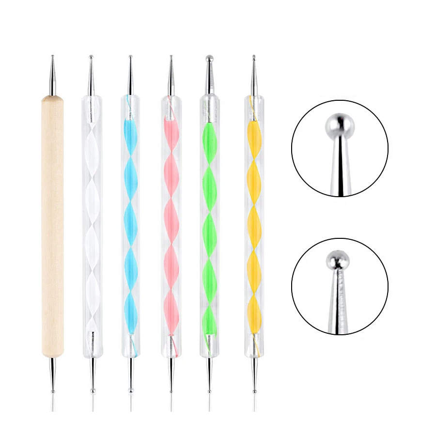 2 Ways Nail Art Dotting Pen, Plastic Swirl Wood Marbleizing Manicure Tools, Rhinestones Picker