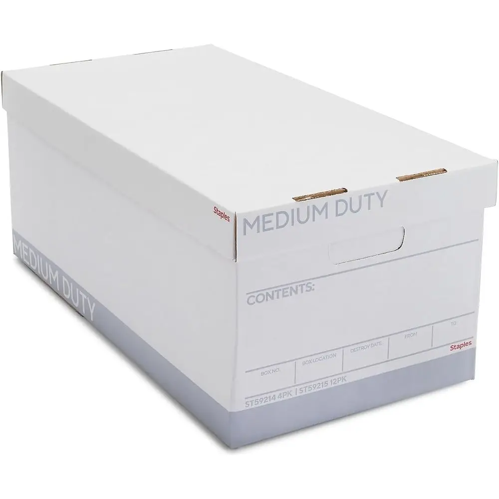 Storage & iling Box, Medium-Duty with Handles & Removeable Lid, Letter Size Documents, Stackable, 12-Pack, White/Gray