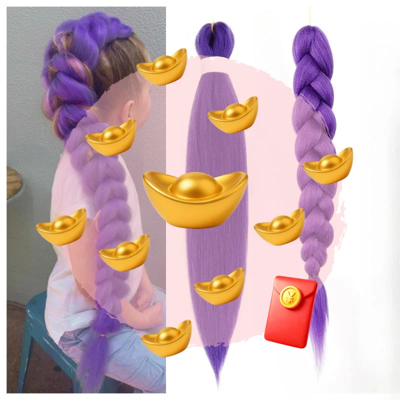 

26inch Cosplay Wig KPOP Rumi Long Purple Braided Dress Up Accessories DIY Ponytail Braid Heat Resistant Synthetic Wig