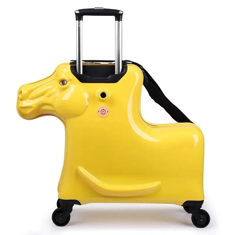 New HOT 3D cartoon horse travel rolling luggage bag kids cute trolley suitcase on wheels children Riding Sitting Luggage case