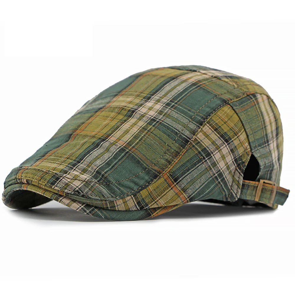 HT4376 Berets Men Women Vintage Plaid Beret Cap Male Female Adjustable Flat Cap Retro Spring Summer Cap Beret Hats for Men Women