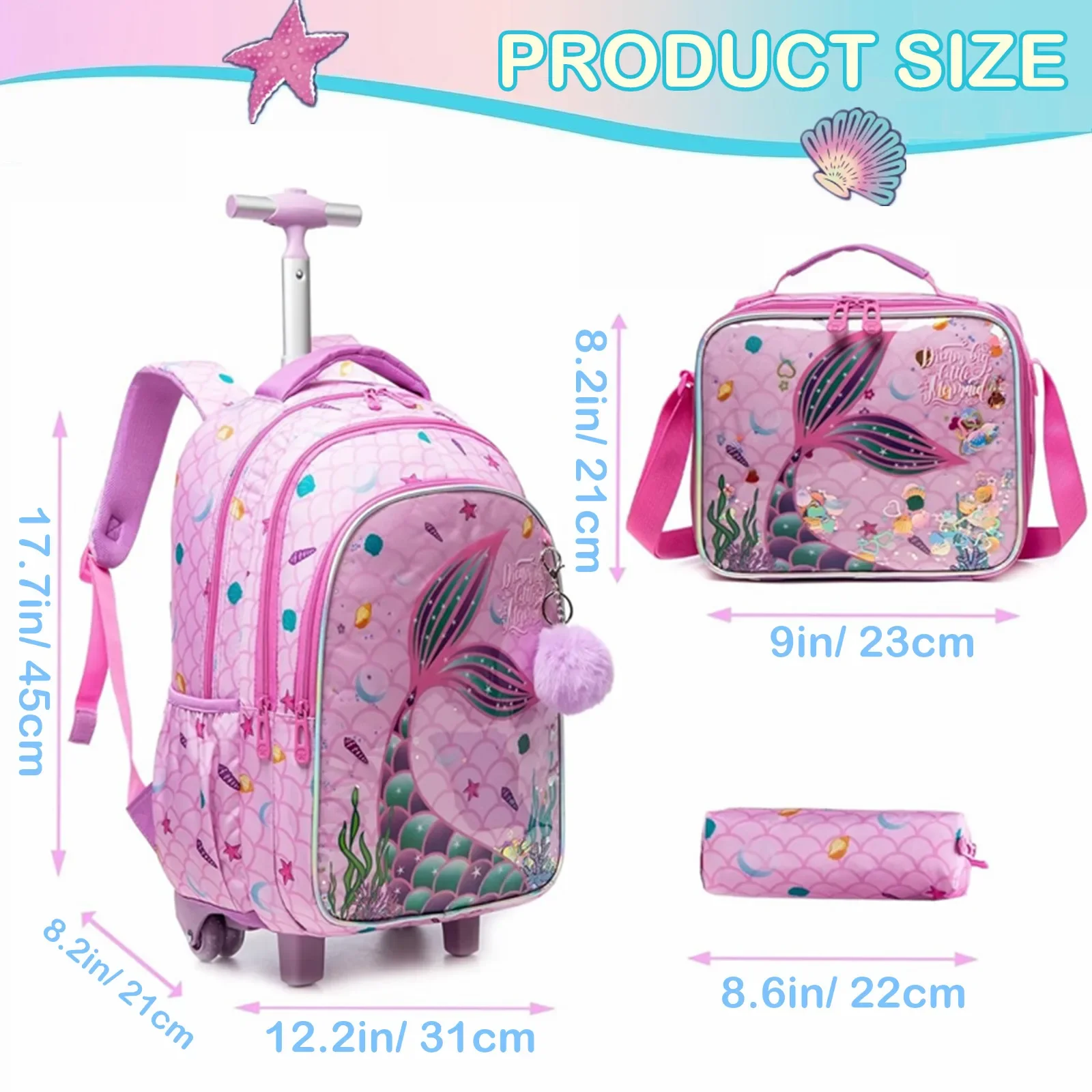 Children's School Backpack with Wheels Kids Wheeled School Bag Teenagers Bag Girls Canvas Backpack Travel Luggage Trolley Bags