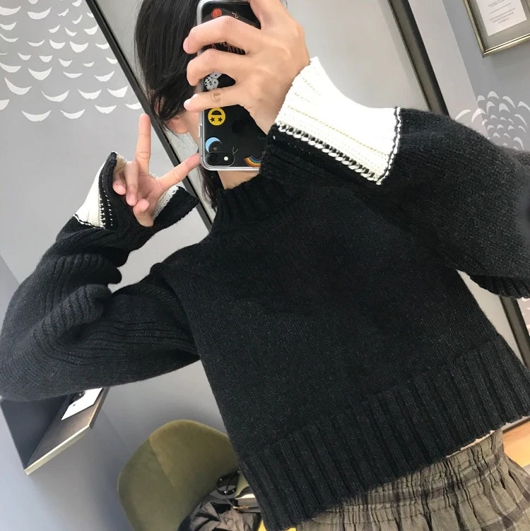 

Thiened Women's Sweater Color Blo Sve Opening High Collar Long Sve Woolen Knitwear Warm Commute Sle Regular Fit