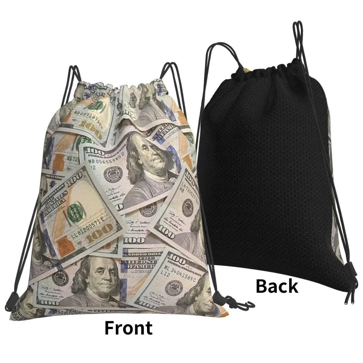 New Hundred Dollar Bills Money Attraction Backpacks Portable Drawstring Bags Sundries Bag Book Bags for Travel Students