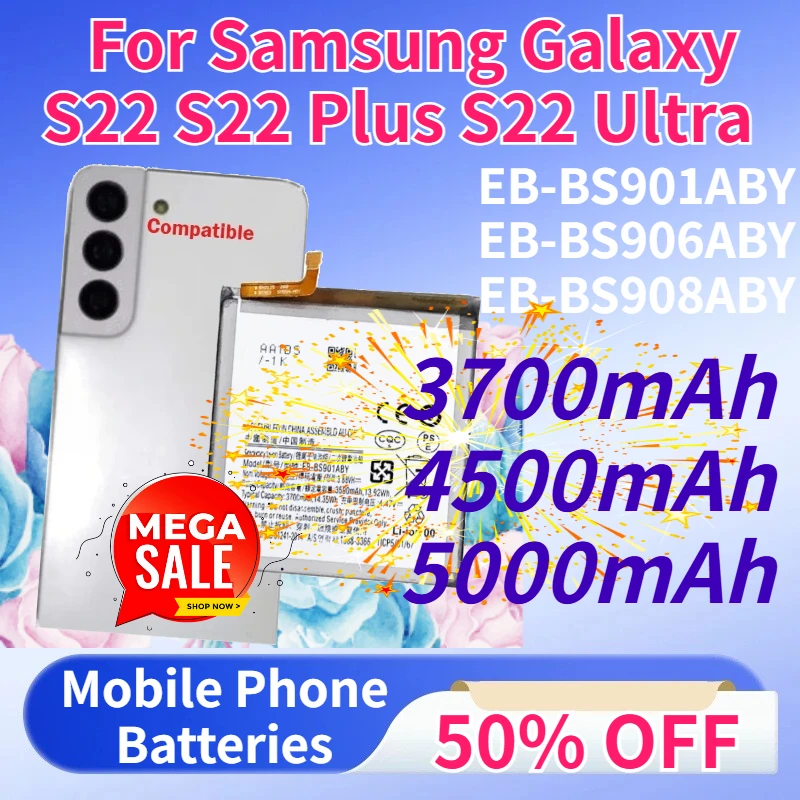 

3700/4500/5000mAh EB-BS901ABY/EB-BS906ABY/EB-BS908ABY Mobile Phone battery for Samsung Galaxy S22 S22 Plus S22 Ultra Batteries