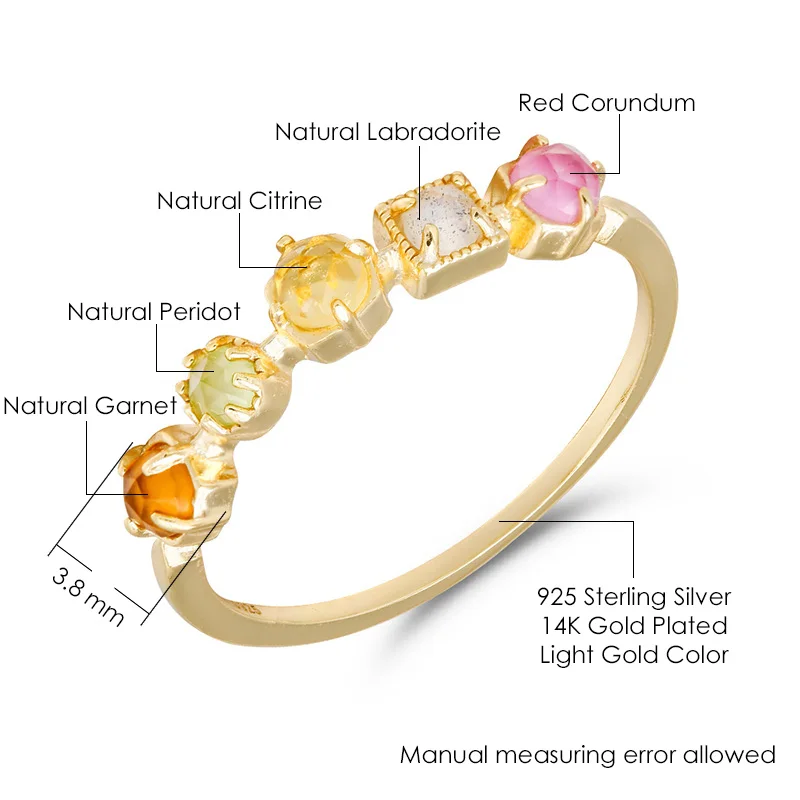 LAMOON Natrual Colorful Gemstone Ring For Women Natural Labradorite Citrine Garnet Thin Ring 925 Sterling Silver Fine Jewelry