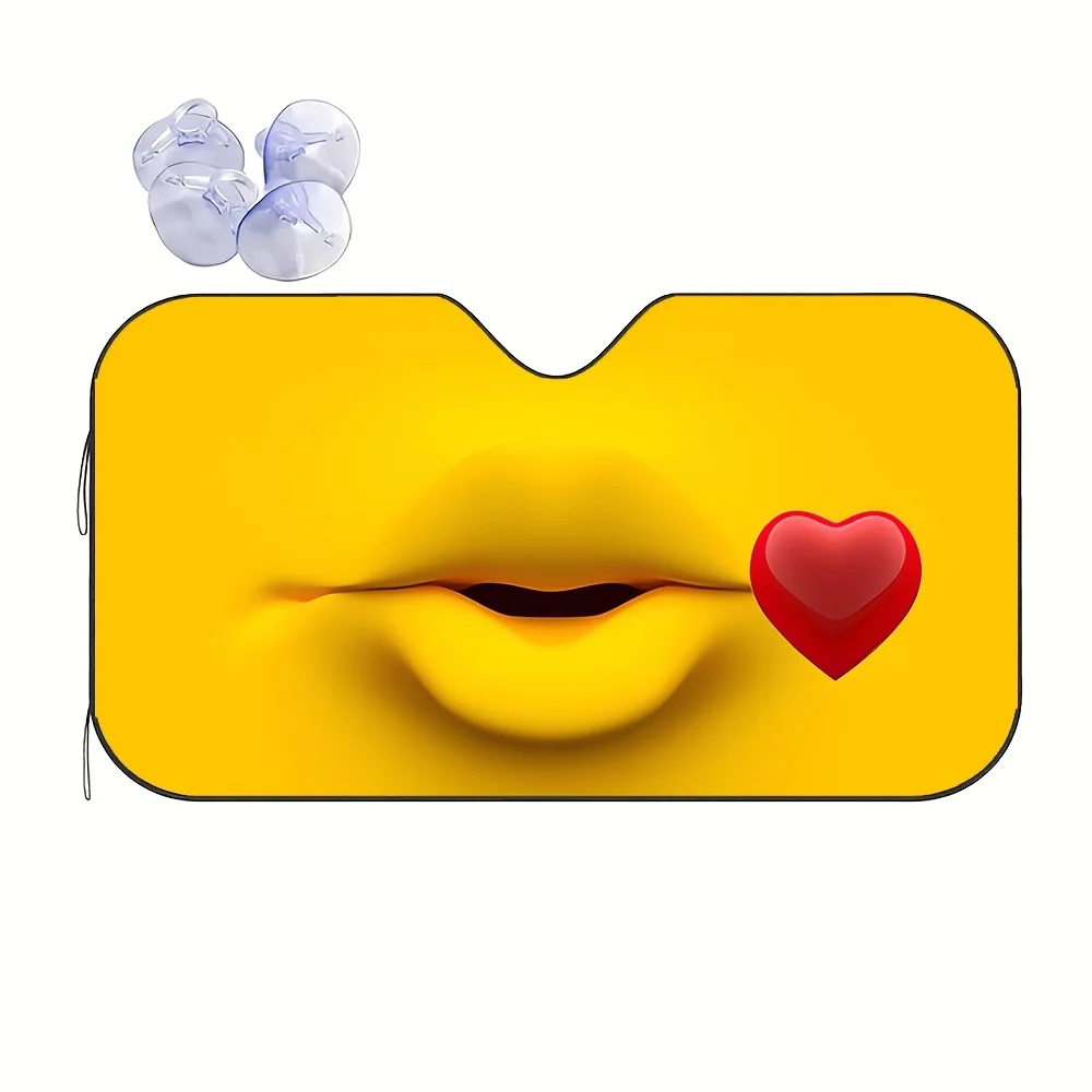 1pc, Sweet and Romantic Flying Kiss Heart-Themed Pattern Folding Car Front Windshield Sunshade, Summer Fun