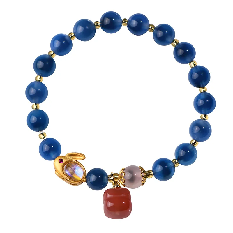 Gold-Eating Beast Sugar Heart Agate Bracelet Glass Gold Leaf Peach Charm Persimmon Good Luck Adjustable Hand Chain Jewelry