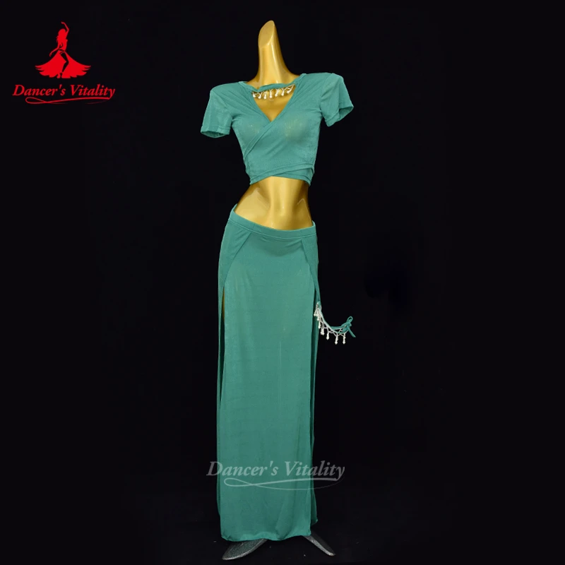 New Belly Dance Clothing Women's Sexy V-neck Short sleeved Top+Sexy Split Long Skirt 2pcs Oriental Dance Practice Clothes