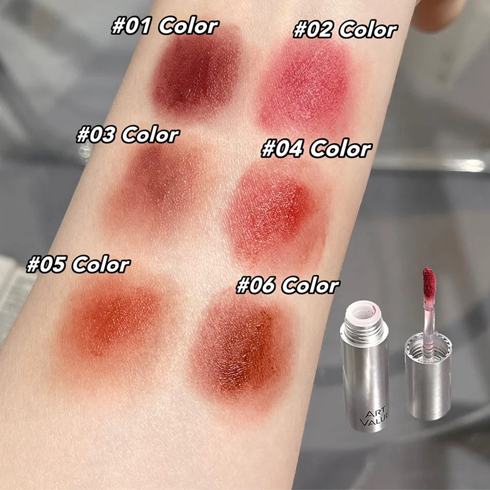 Brillo de labios de tubo plateado, lápiz labial mate desnudo, resistente al agua, larga duración, tinte de labios rojo, barro, terciopelo, esmalte de labios, cosméticos, 6 colores