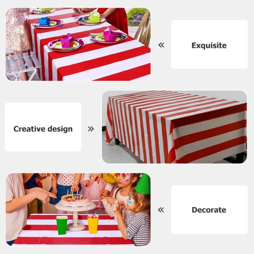 New Red and White Striped Party Tablecloth Picnic Birthday Table Setting Christmas Circus Cloth Stripe Mats