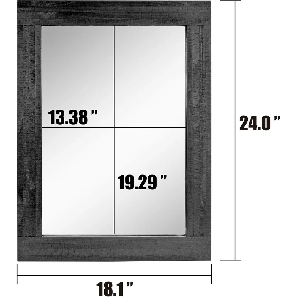 24x18 인치 블랙 우드 프레임 벽거울, 거실 침실 욕실용 러스틱 장식
