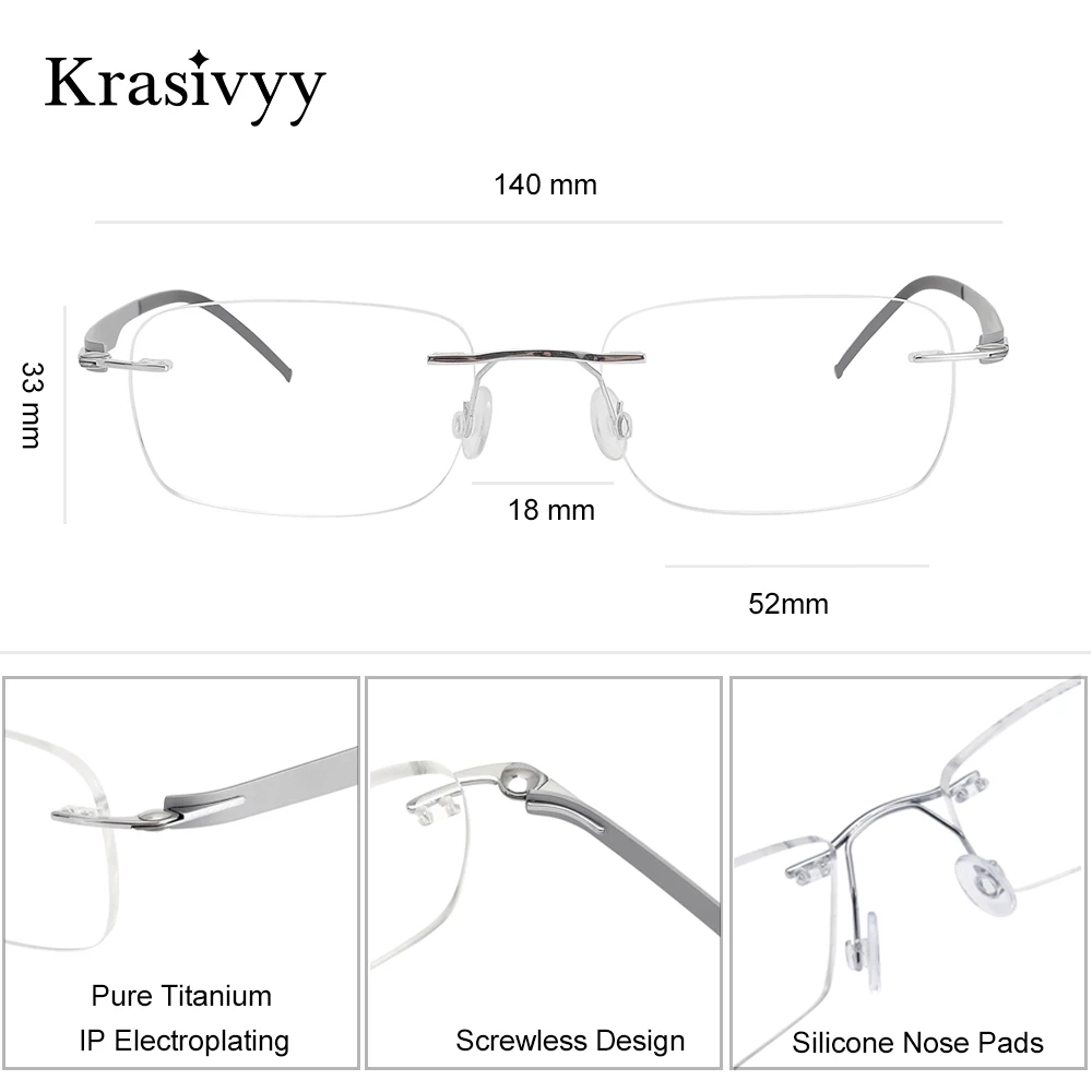 Krasivyy New Rimless Prescription Eyewear Men Pure Titanium Ultralight Anti Reflective Lens Optical Eyeglasses Women Customized