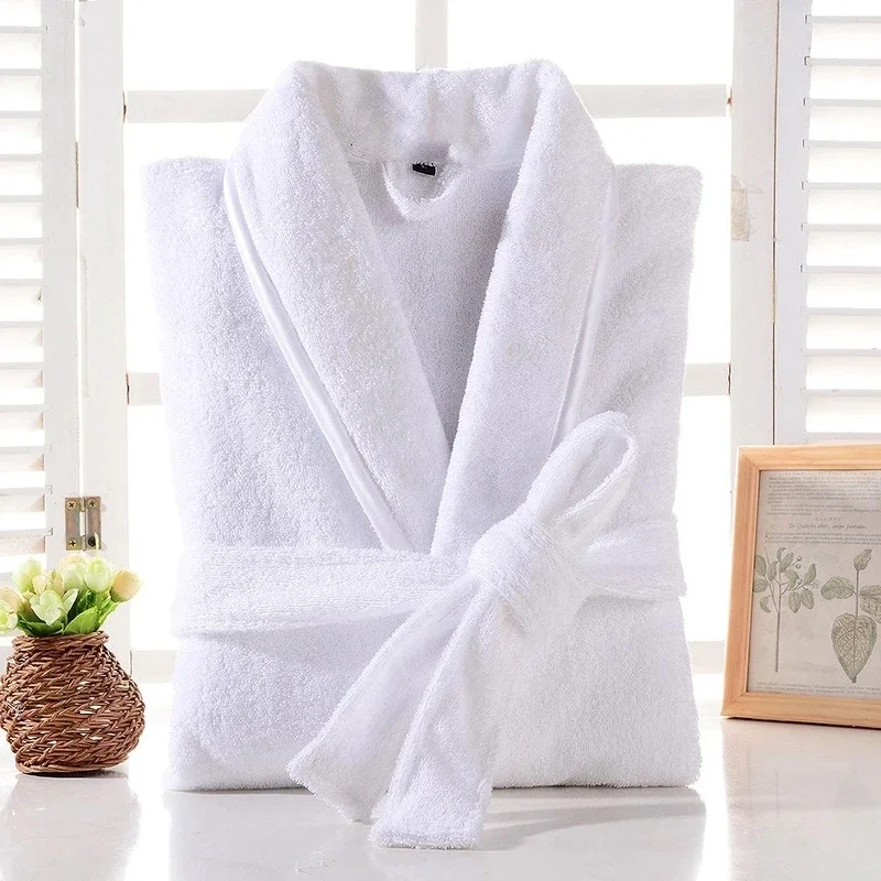 Terry Robe Women 100% Cotton Bathrobe Lovers Brown Robes Men Bathrobe Solid Towel Fleece Long Sleepwear Bridesmaid Robe White