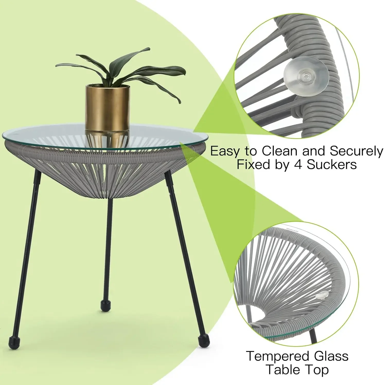 3-Piece Patio Acapulco Chairs Set, All-Weather Wicker Bistro Set w/Pillow & Glass Top Table, Outdoor Rattan Conversation Set for