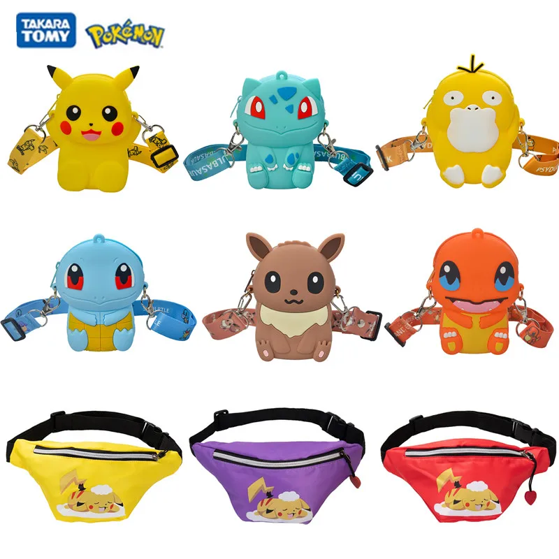 

New Pokemon Anime Figure Pikachu Charmander Squirtle Eevee Silicone Coin Purse Cartoon Cute Fashion Shoulder Bag Kids Toy Gifts