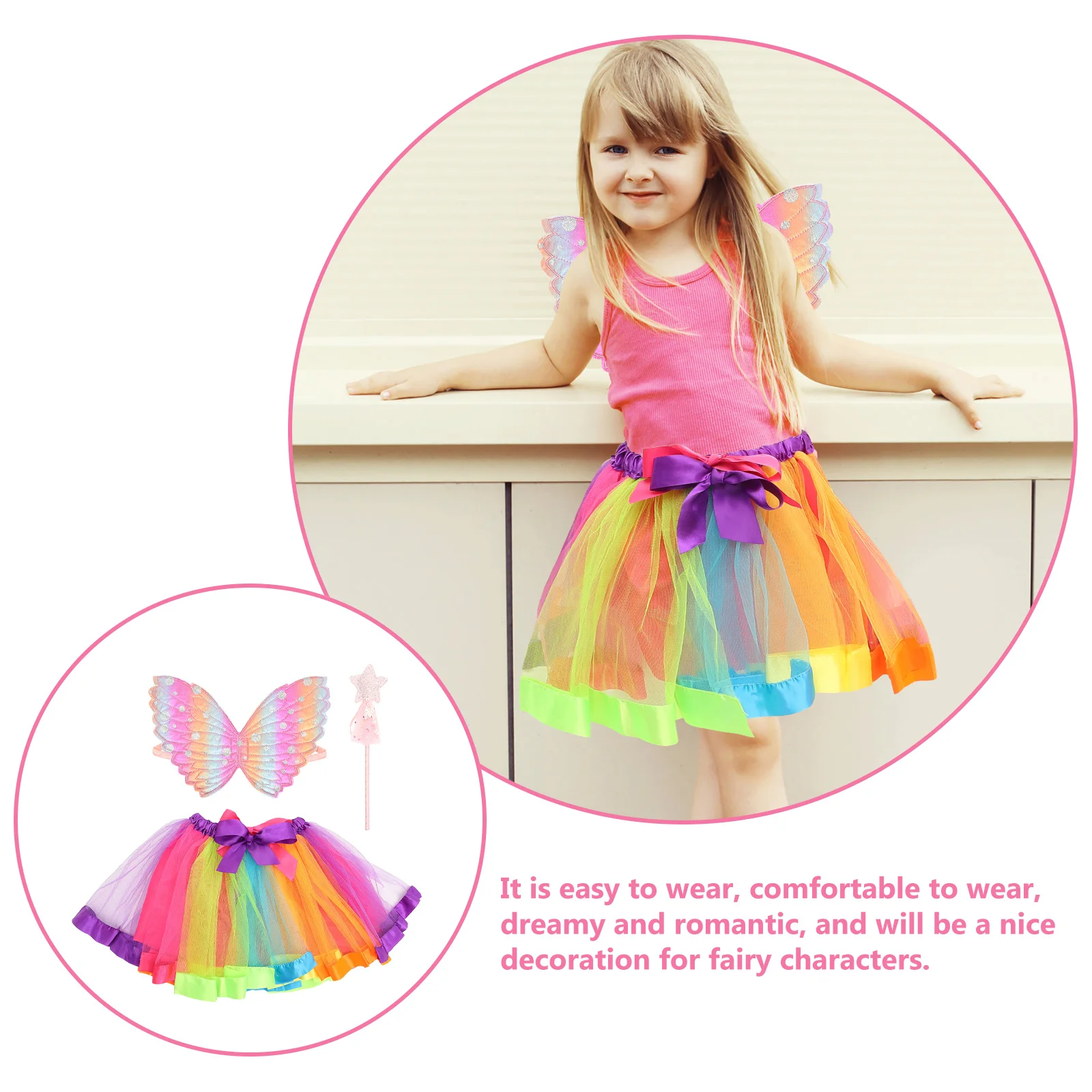 여아용 드레스업 세트 1세트 (2-6세) 사랑스러운 요술봉 요정 의상 할로윈 파티 어린이 날개 코스프레
