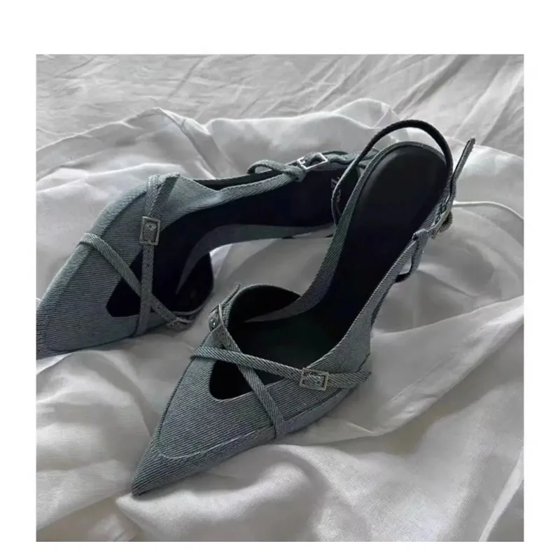 Najnowsza moda wygodne damskie dżinsy sandały na obcasie szpiczasty szpilki biurowe buty damskie piękne buty damskie Zapatos Mujer