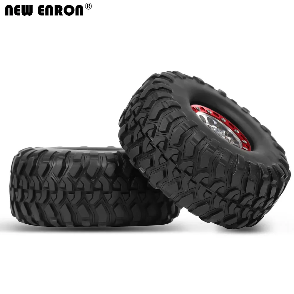 4Pc 1.9Inch Metal Beadlock RC Rims Rubber 118mm Wheels Rock Tires for 1/10 RC Car YIKONG MST TF2 TRX4 D90 D110 Axial SCX10 90046