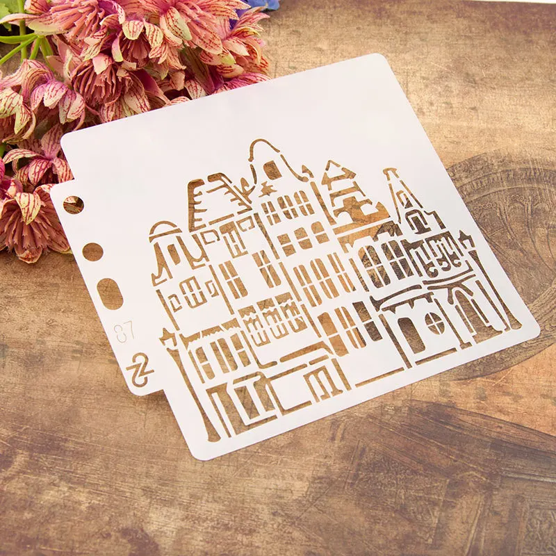 Building House Street DIY Layering Stencils Wall Painting Scrapbook Coloring Embossing Album Decorative Paper Card Template