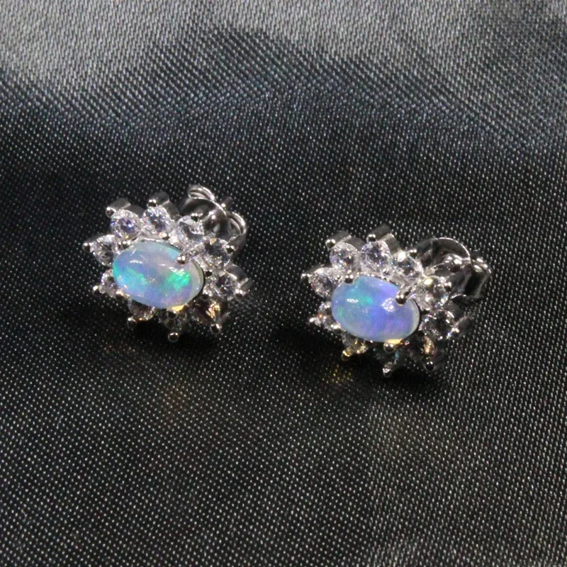 حقيقية العقيق الطبيعي وأقراط لارتداء اليومي 4*6 مللي متر الأبيض أوبال الفضة أقراط الحساسية الحرة 18K مجوهرات مطلية بالذهب