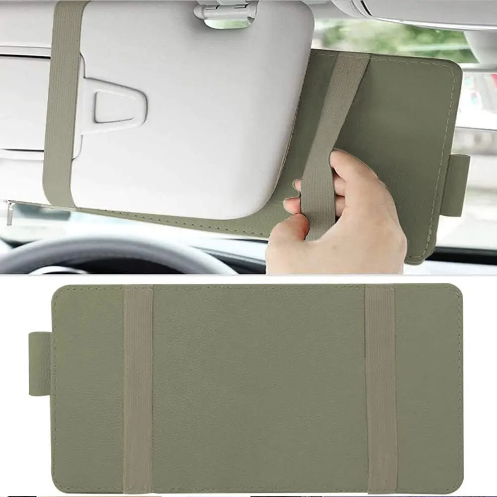 Leather Car Sun Visor Organizer Multi-Pocket Business Card Storage Management Sunglasses Holder Visor Accessories Auto Interior