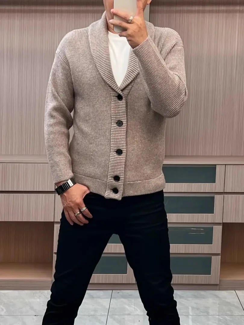 

Высококачественный модный мужской вязаный кардиган-пальто для осени и зимы, новинка, с воротником-стойкой, универсальный, деловой стиль