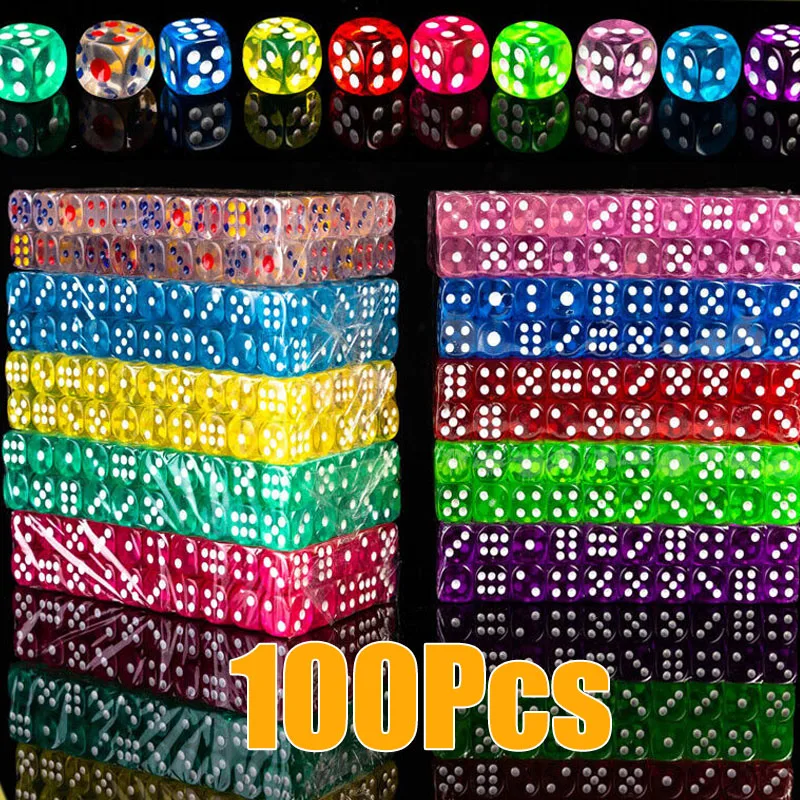 

100PCS/Set 6 Sided Dice 14mm D6 16 Transparent Optional Color Acrylic Rounded Edges Dice For Table Board Games Party DND