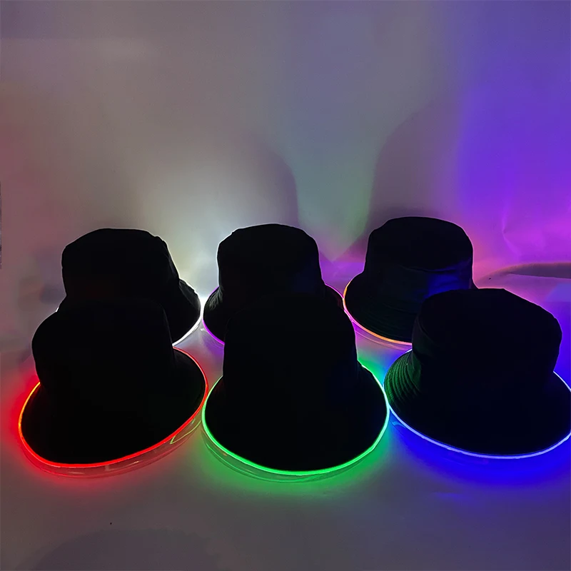 2025 Summer Light Up Bucket Hat LED Glowing Panama Fishmen Cap For Women Men Outdoor Beach Sun Hat Glow Party Supplies view 3