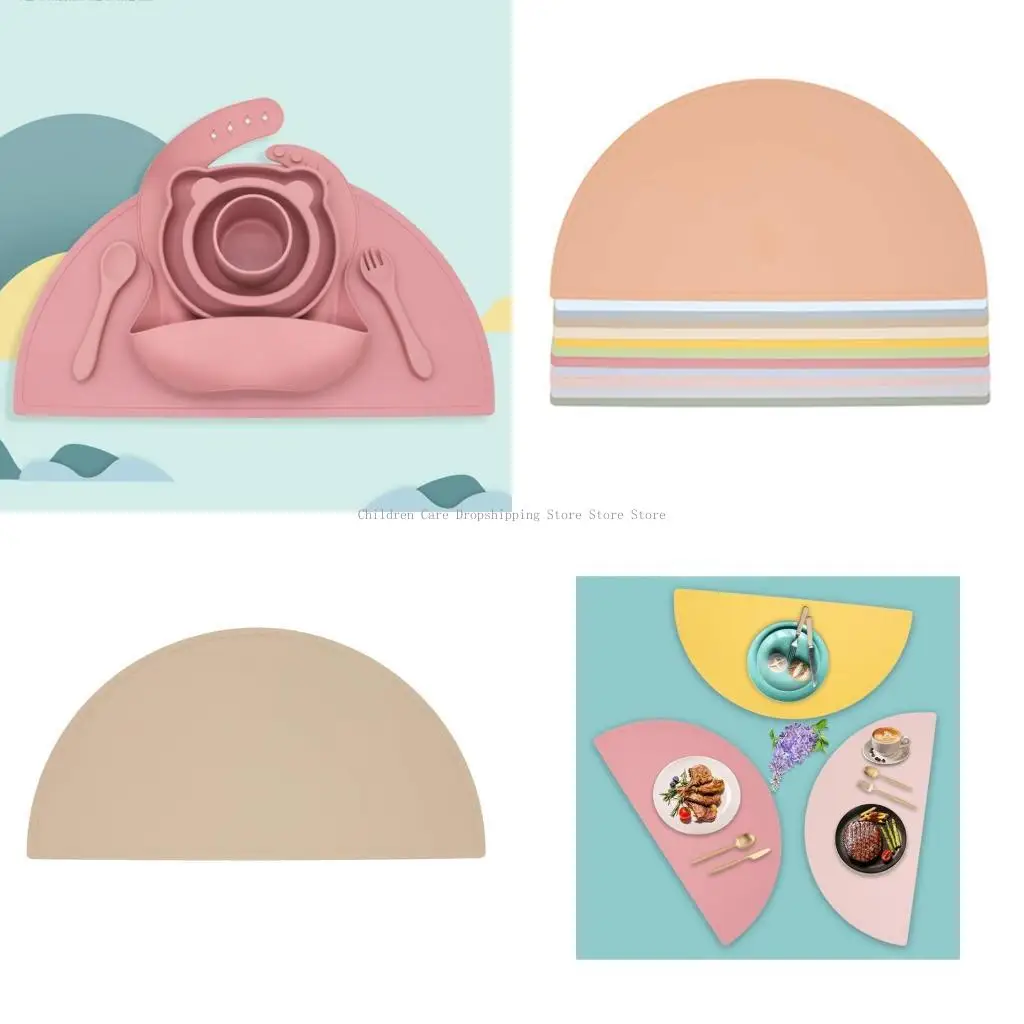 

Baby Toddler Kids Silicone Semicircle Placemat Portable Non Slip Placemat