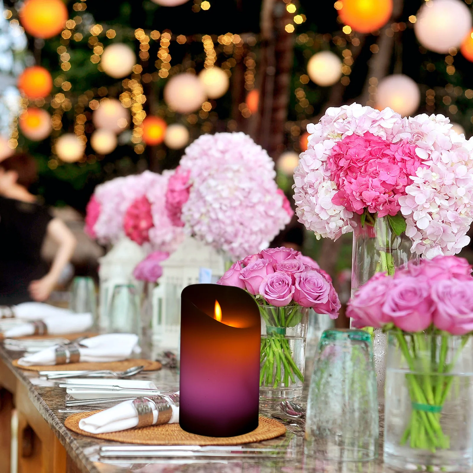 

2Pcs Electronic Candles Flameless Operated Lamps Colored LED for Wedding Party Tabletop