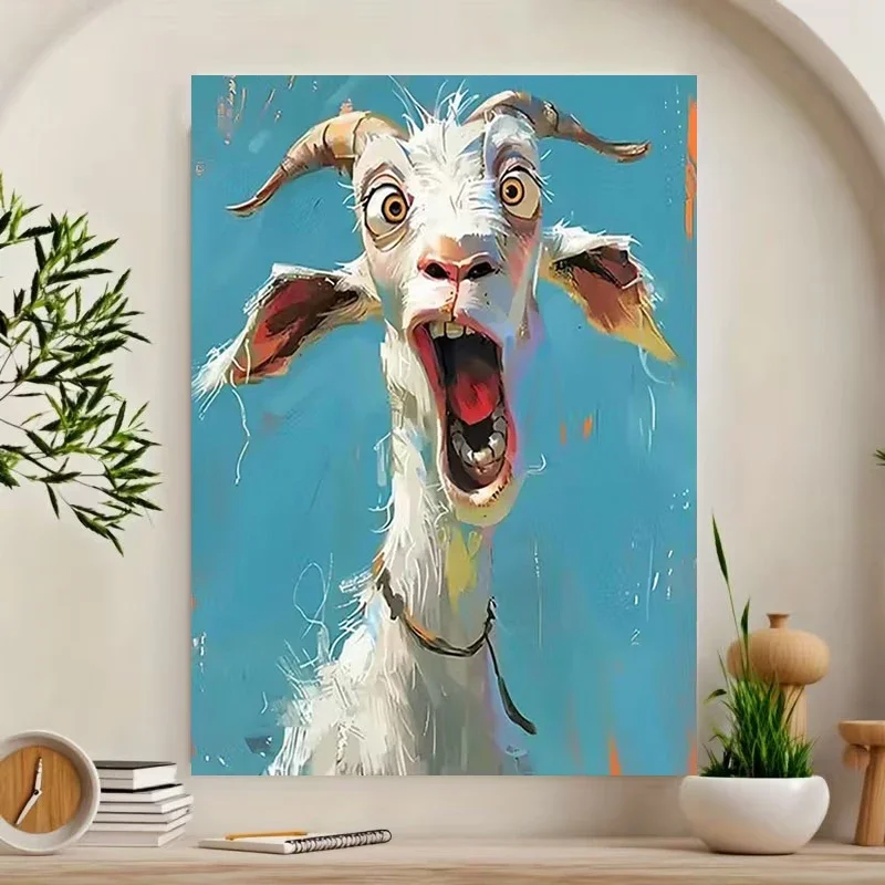 Multiple sizes 1pc frameless Canvas Painting,Hilarious Screaming Goat Bold Whimsical Poster and Prints Canvas Painting Wall Art