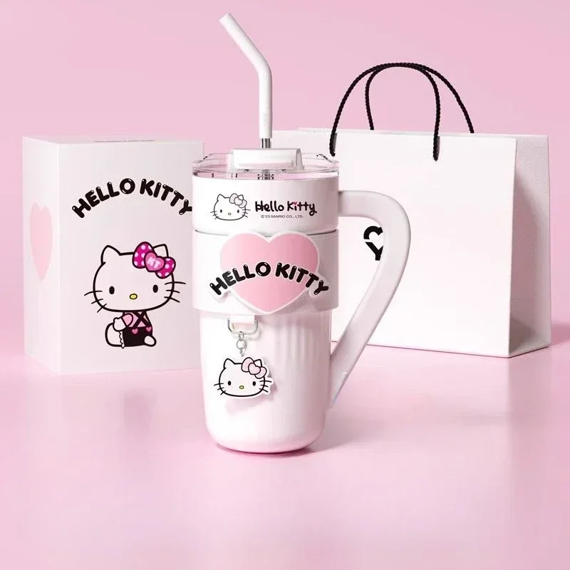 

Hello Kitty Co-signed Thermos Cup Women's Coffee Cup High Appearance Level Birthday Gift Large Capacity Straw Water Cup Summer