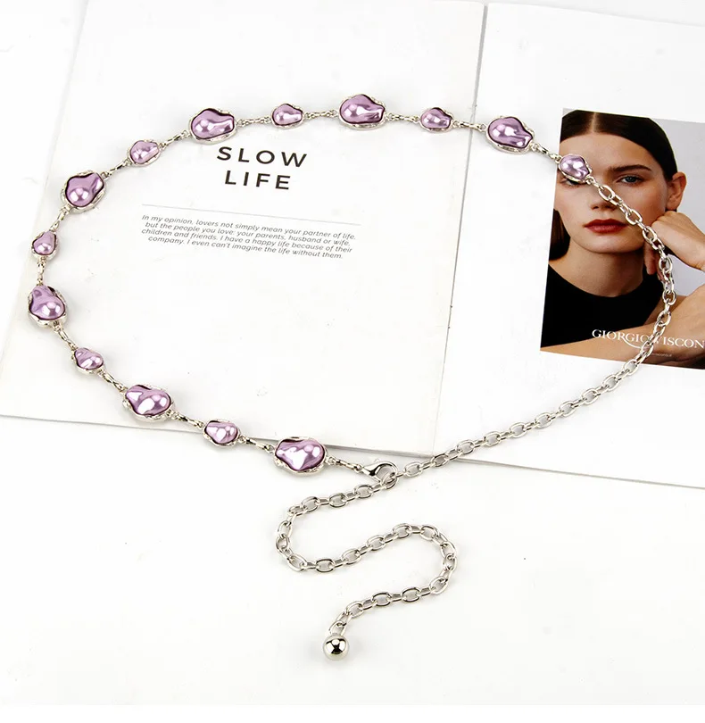 Elegant Irregular Pearl Waist Chain Adjustable Metal Link Body Belt Fashion Dress Accessory for Party Evening Wedding Vacation