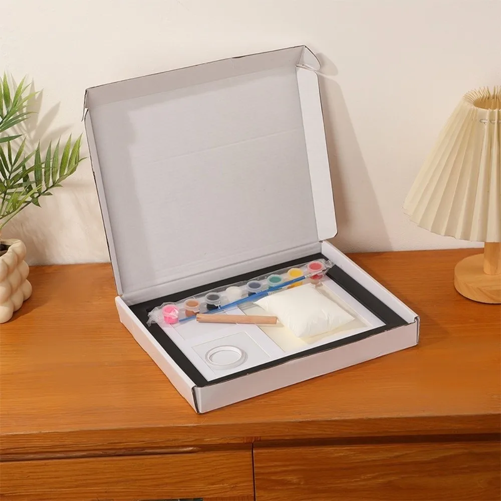 1 Set DIY Pet Paw Print Kit Frame Air Dry Clay Wooden Frame Cat Paw Print Frame Desktop Stand Non Toxic Clay