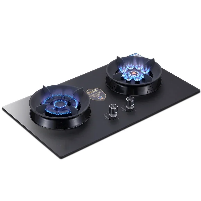 Natural Liquefied Gas Stove Explosion-Proof Tempered Glass Table Embedded Dual-Purpose Pulse Ignition Double-Head Stove