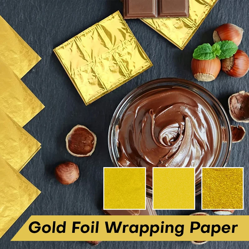 

100Pcs Bright Gold Aluminum Foil Candy Chocolate Cookie Wrapping Tin Paper Party Diy Metal Embossing Gift Packaging Craft Paper