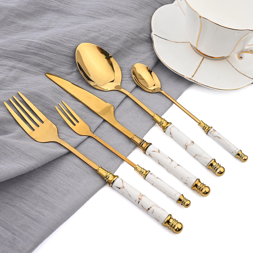 

AJOYOUS 24/30Pcs Tableware Stainless Steel Cutlery Ceramic Handle Dinnerware Set Knife Cake Fork Tea Spoon Dinner Flatware Set