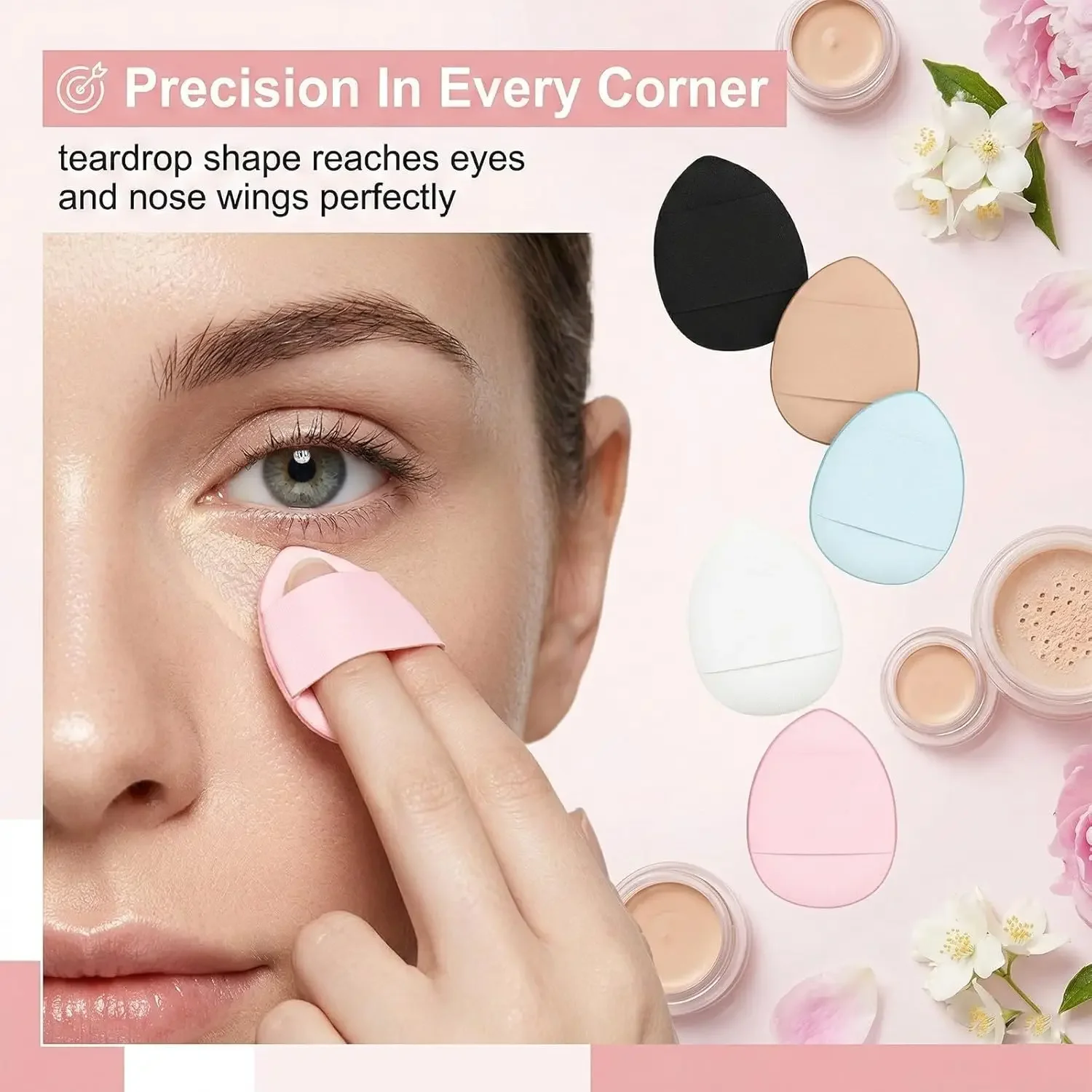 10Pcs Mini Finger Powder Puffs - Hydro Velour Blenders for Compact/Loose Powder & Foundation | Latex-Free Wet/Dry All Skin