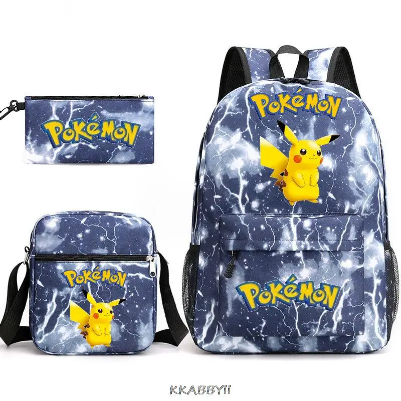 Pokemon Go Backpack 3pcs Cartoon Pikachu Casual Backpack For Teenagers Women Men Large Capacity Laptop Schoolbags