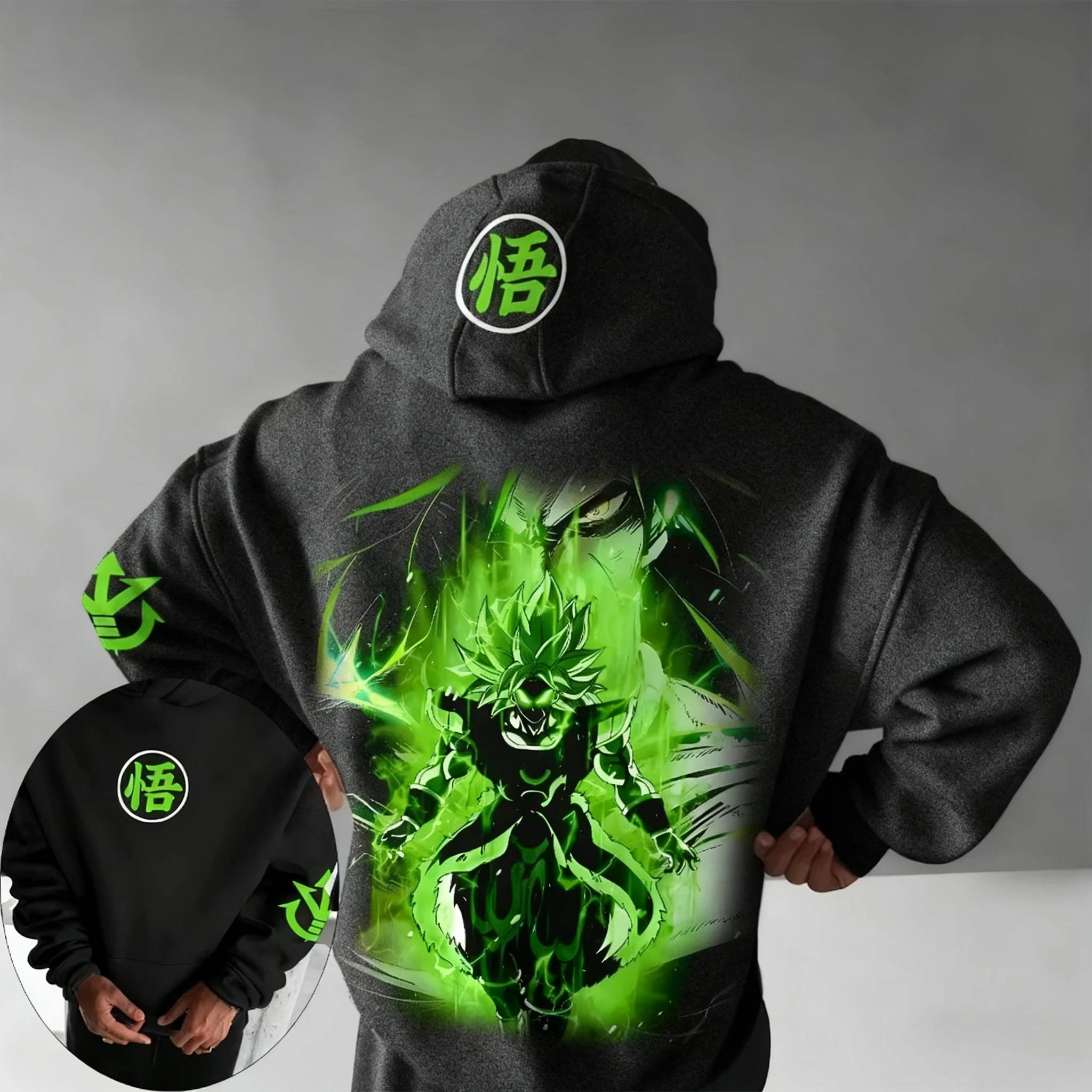 Sudadera con capucha con estampado de Dragon Ball Anime Broli Otoño/Invierno nuevo suéter informal holgado Harajuku de talla grande para padres e hijos para hombres y mujeres