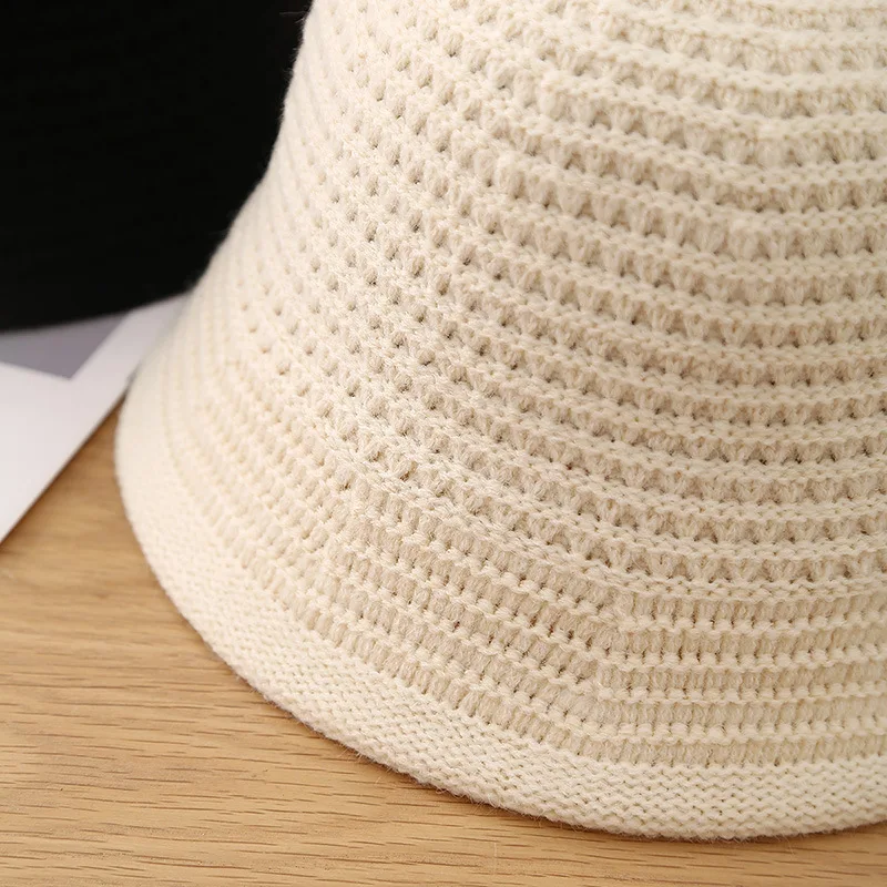 Bucket Hat Women Hollow Woven Solid Color Elegant Korean Style Fisherman Cap Bob Top Hat Female Crochet Hat Casual New